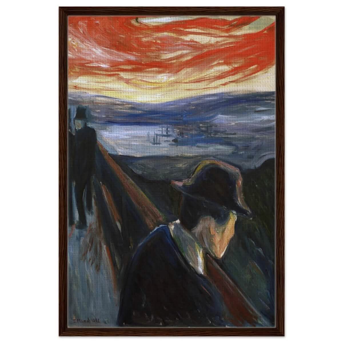 Sick Mood at Sunset – A Haunting Expression of Emotion by Edvard Munch 1892 | Wall art Print - 60x90 cm / 24x36″ - Framed Canvas - Dark wood frame