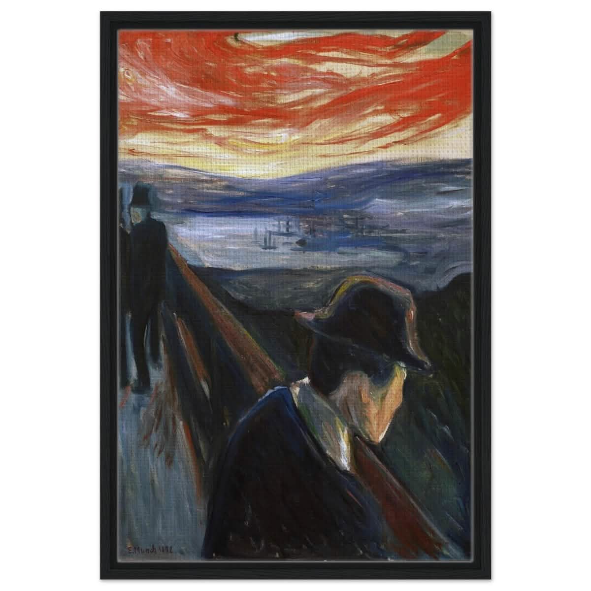 Sick Mood at Sunset – A Haunting Expression of Emotion by Edvard Munch 1892 | Wall art Print - 50x75 cm / 20x30″ - Framed Canvas - Black frame