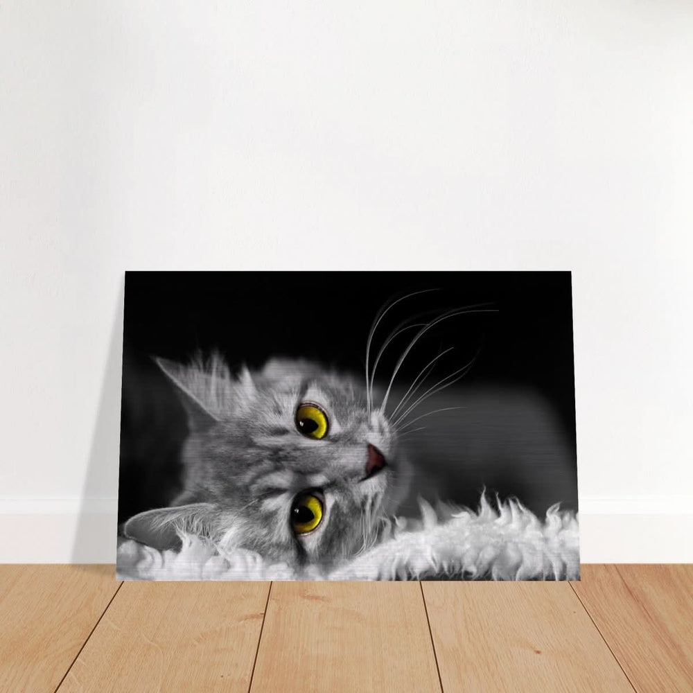 Silent Gaze: The Grey Cat's Serenity | Animal wall art print - Brushed Aluminum Print - 40x60 cm / 16x24″ -