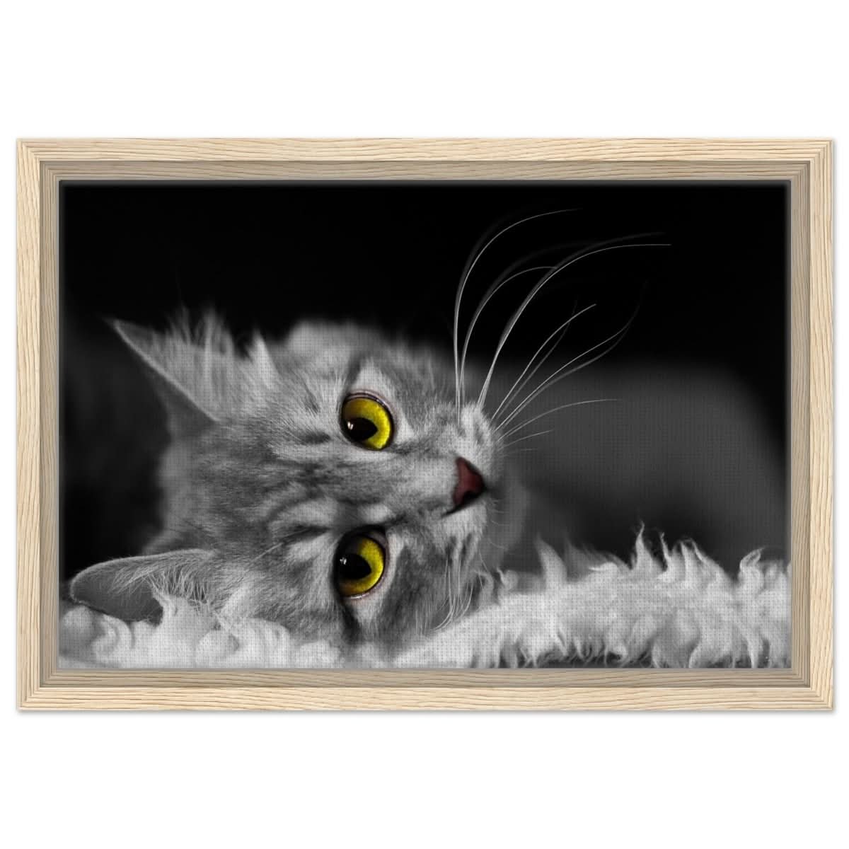 Silent Gaze: The Grey Cat's Serenity | Animal wall art print - Framed Canvas - 30x45 cm / 12x18″ - Wood frame