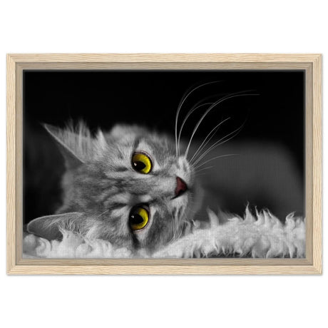 Silent Gaze: The Grey Cat's Serenity | Animal wall art print - Framed Canvas - 30x45 cm / 12x18″ - Wood frame