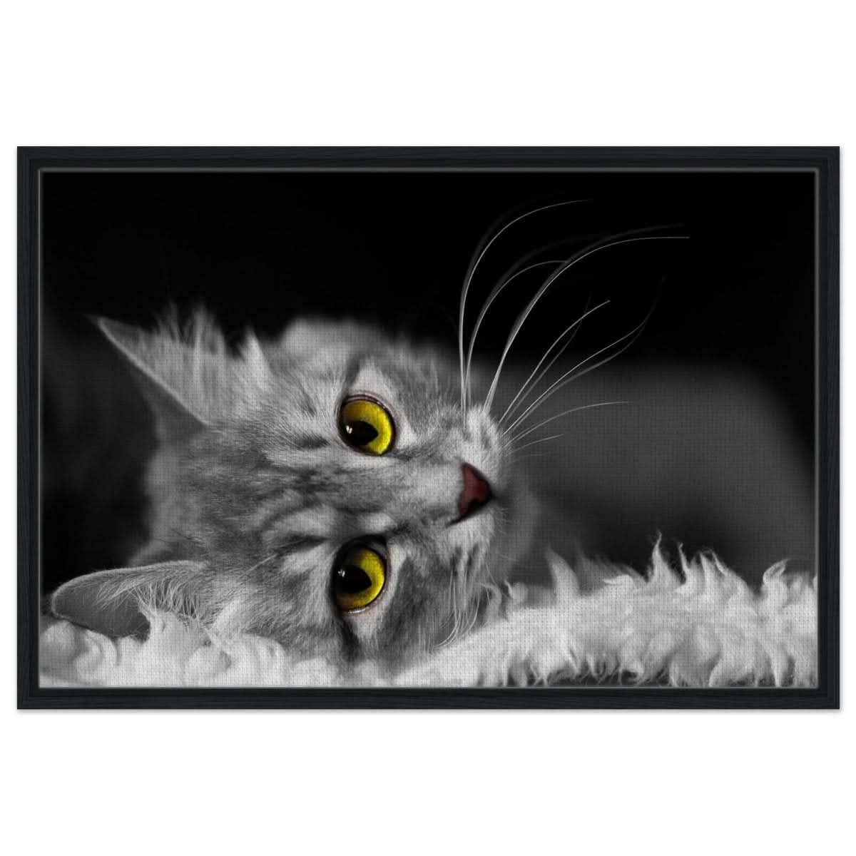 Silent Gaze: The Grey Cat's Serenity | Animal wall art print - Framed Canvas - 60x90 cm / 24x36″ - Black frame