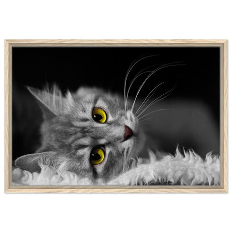 Silent Gaze: The Grey Cat's Serenity | Animal wall art print - Framed Canvas - 50x75 cm / 20x30″ - Wood frame