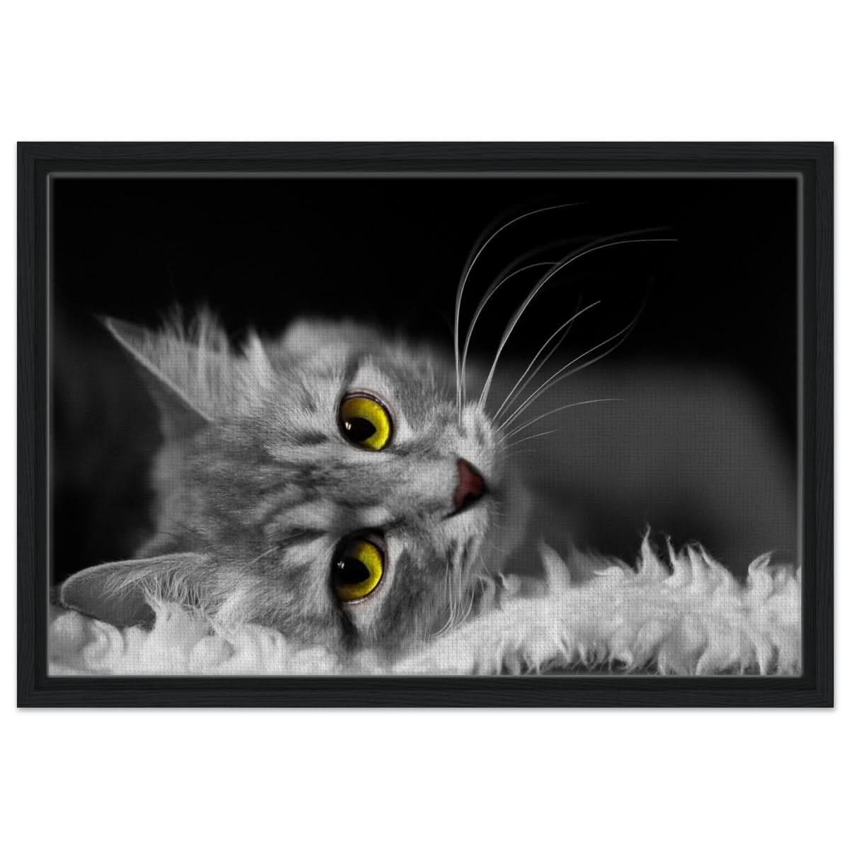 Silent Gaze: The Grey Cat's Serenity | Animal wall art print - Framed Canvas - 40x60 cm / 16x24″ - Black frame