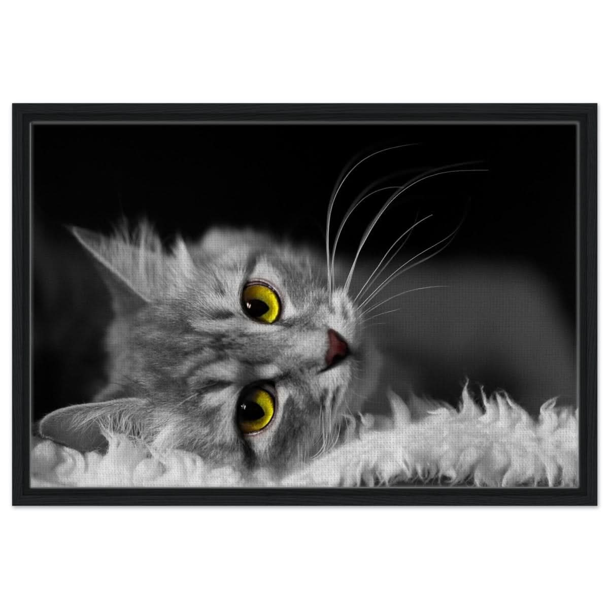 Silent Gaze: The Grey Cat's Serenity | Animal wall art print - Framed Canvas - 50x75 cm / 20x30″ - Black frame