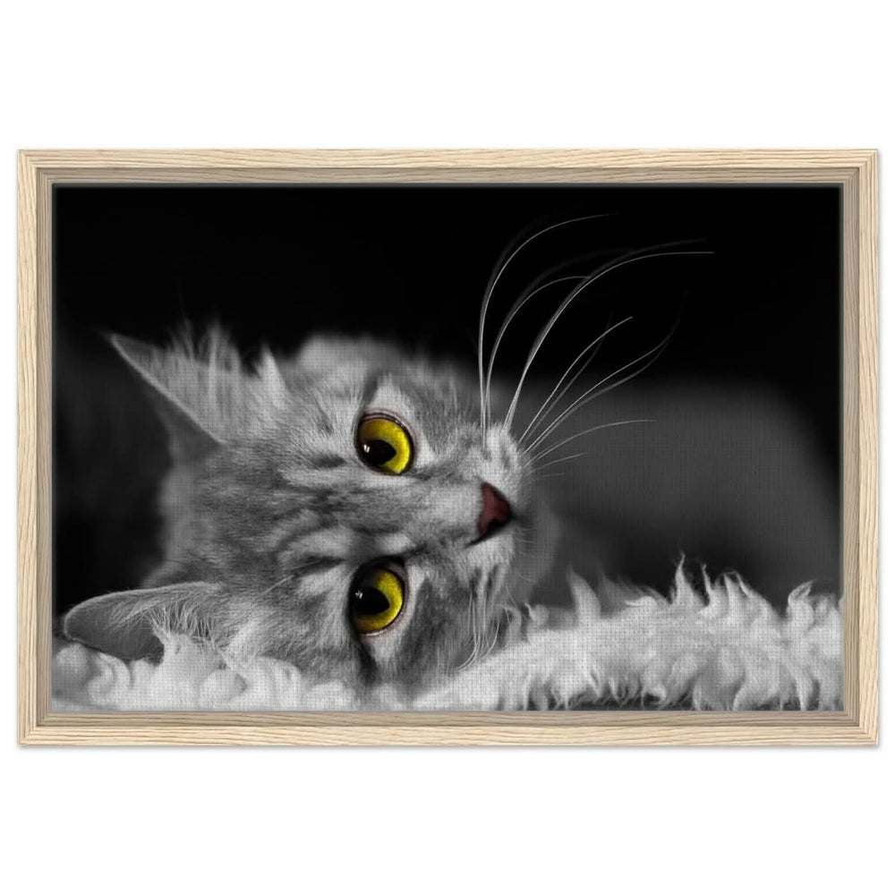 Silent Gaze: The Grey Cat's Serenity | Animal wall art print - Framed Canvas - 40x60 cm / 16x24″ - Wood frame
