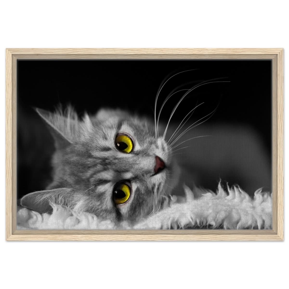 Silent Gaze: The Grey Cat's Serenity | Animal wall art print - Framed Canvas - 40x60 cm / 16x24″ - Wood frame