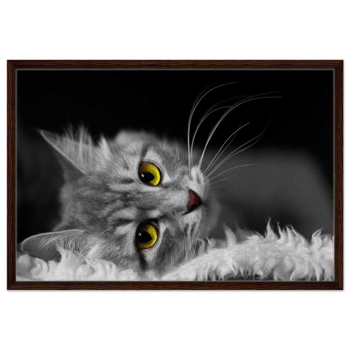 Silent Gaze: The Grey Cat's Serenity | Animal wall art print - Framed Canvas - 60x90 cm / 24x36″ - Dark wood frame