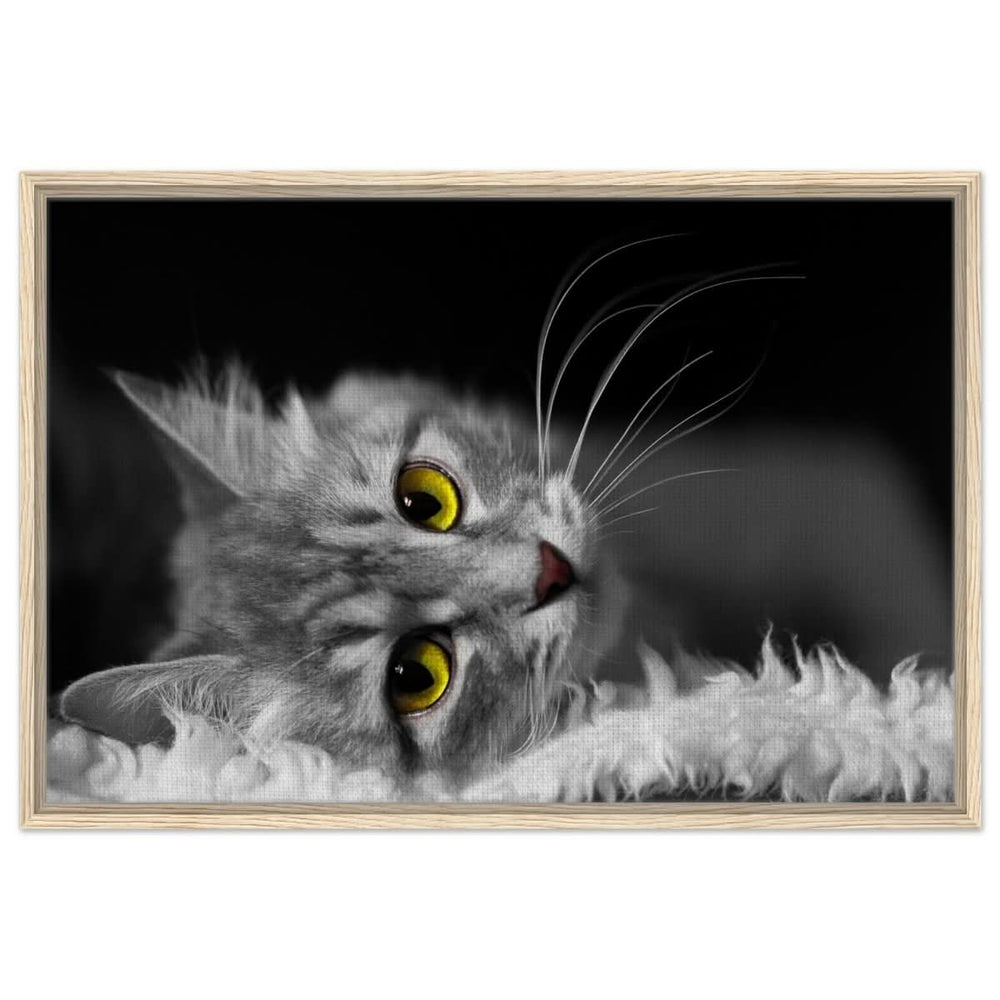 Silent Gaze: The Grey Cat's Serenity | Animal wall art print - Framed Canvas - 60x90 cm / 24x36″ - Wood frame