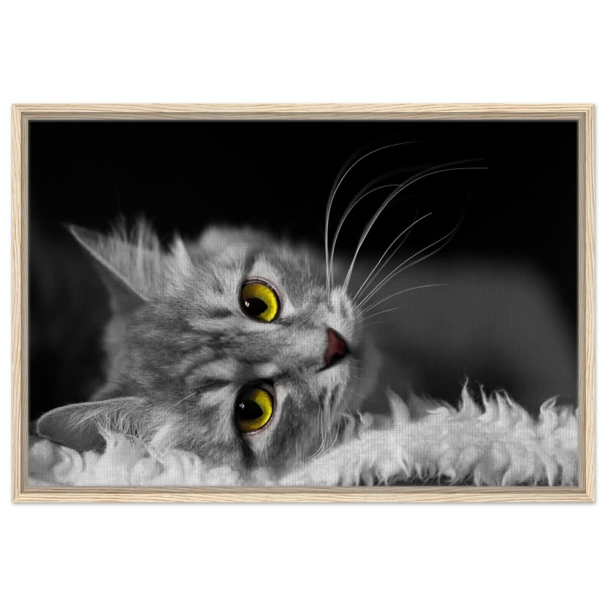 Silent Gaze: The Grey Cat's Serenity | Animal wall art print - Framed Canvas - 60x90 cm / 24x36″ - Wood frame
