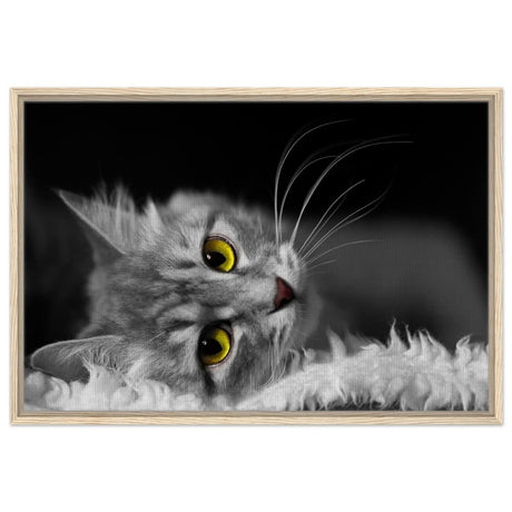 Silent Gaze: The Grey Cat's Serenity | Animal wall art print - Framed Canvas - 60x90 cm / 24x36″ - Wood frame