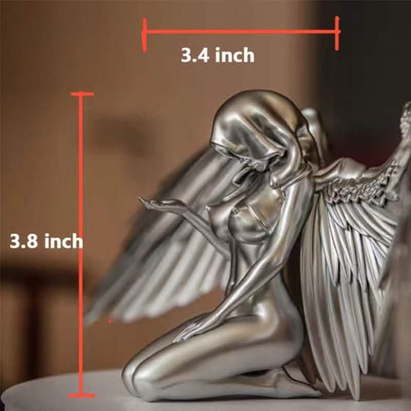 Silver Angel Wings Resin Sculpture – Modern Indoor Decorative Ornament - 9.6 x 8.5 x 20cm - Silver -