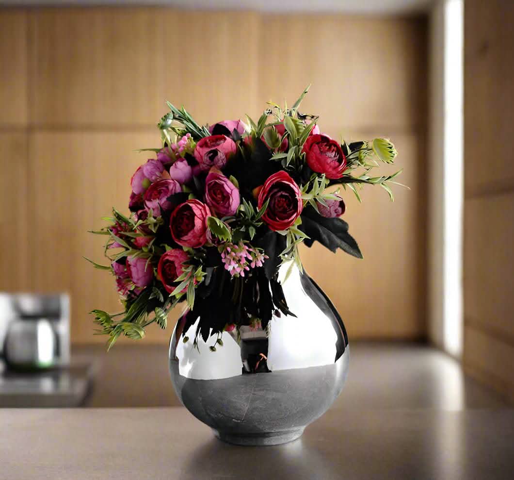 Silver Ceramic Modern Vase Collection – Abstract Pot - Shaped Design - Large -