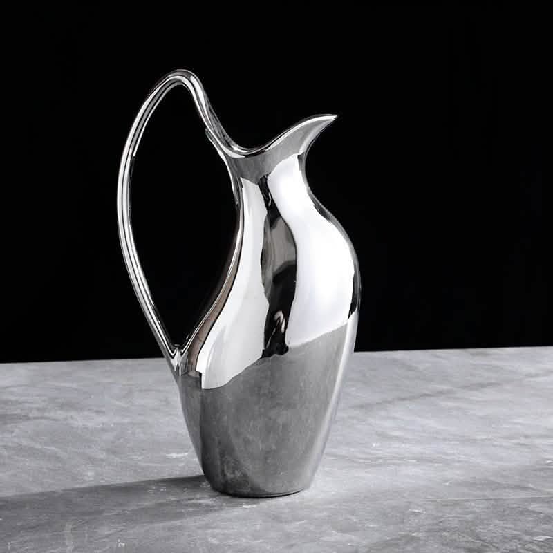 Silver Ceramic Modern Vase Collection – Abstract Pot - Shaped Design - Large -
