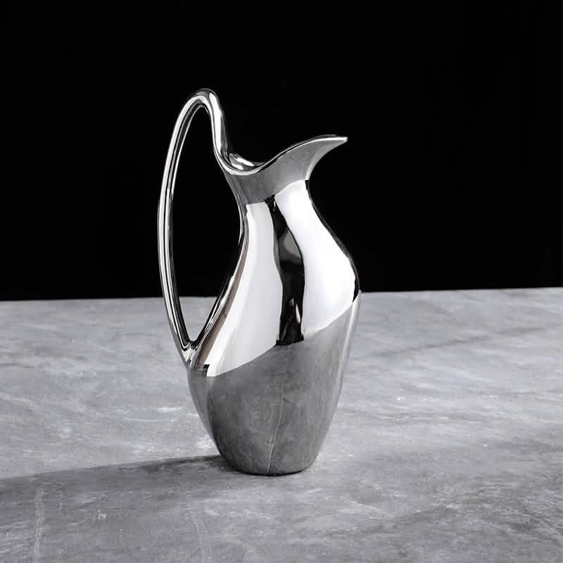 Silver Ceramic Modern Vase Collection – Abstract Pot - Shaped Design - Medium -