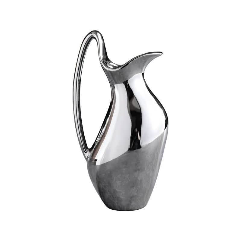 Silver Ceramic Modern Vase Collection – Abstract Pot - Shaped Design - Large -