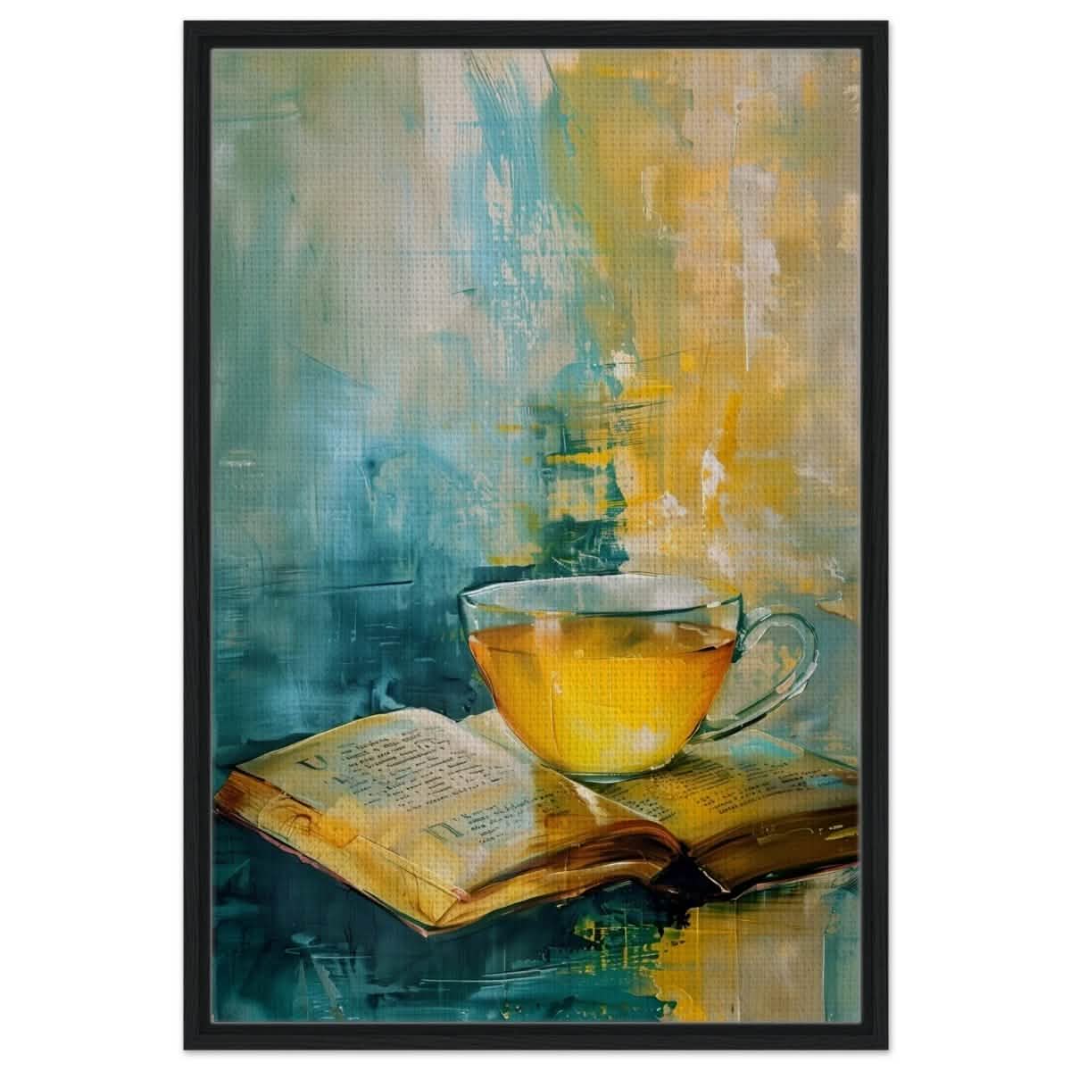 Sip of Wisdom | Contemporary Still Life Art | Abstract Realism - Framed Canvas - 30x45 cm / 12x18″ - Black frame