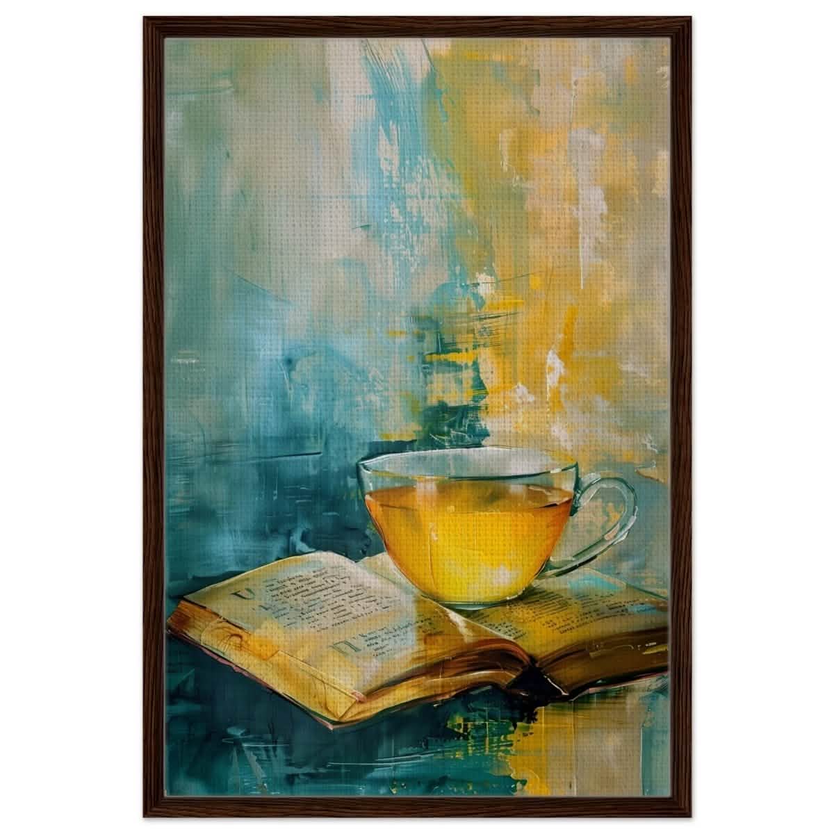 Sip of Wisdom | Contemporary Still Life Art | Abstract Realism - Framed Canvas - 30x45 cm / 12x18″ - Dark wood frame