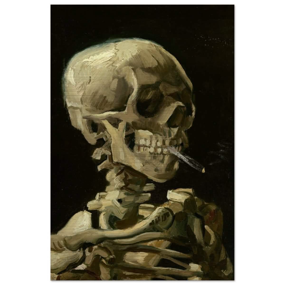 Skull of a Skeleton with Burning Cigarette by Vincent van Gogh | Vintage wall art print - Brushed Aluminum Print - 30x45 cm / 12x18" -