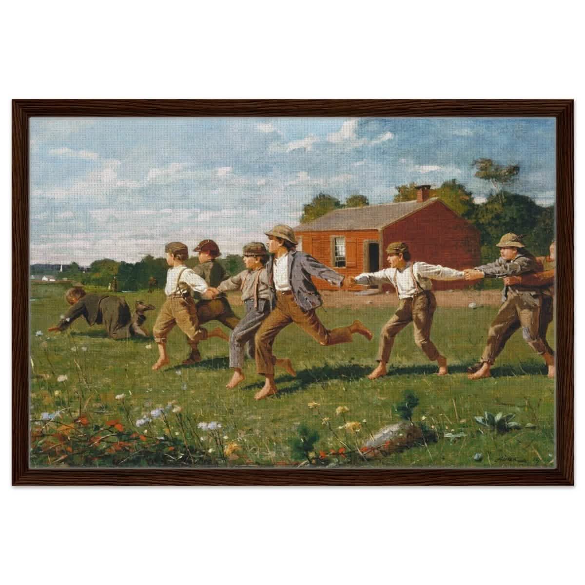 Snap the Whip (1872) by Winslow Homer | Vintage Nature Art wall art print - Framed Canvas - 30x45 cm / 12x18″ - Dark wood frame
