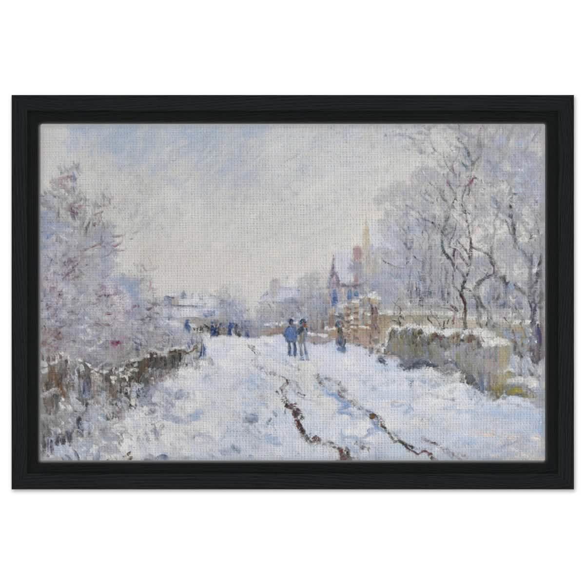 Snow at Argenteuil by Claude Monet | Vintage Nature art print - Framed Canvas - 30x45 cm / 12x18″ - Black frame