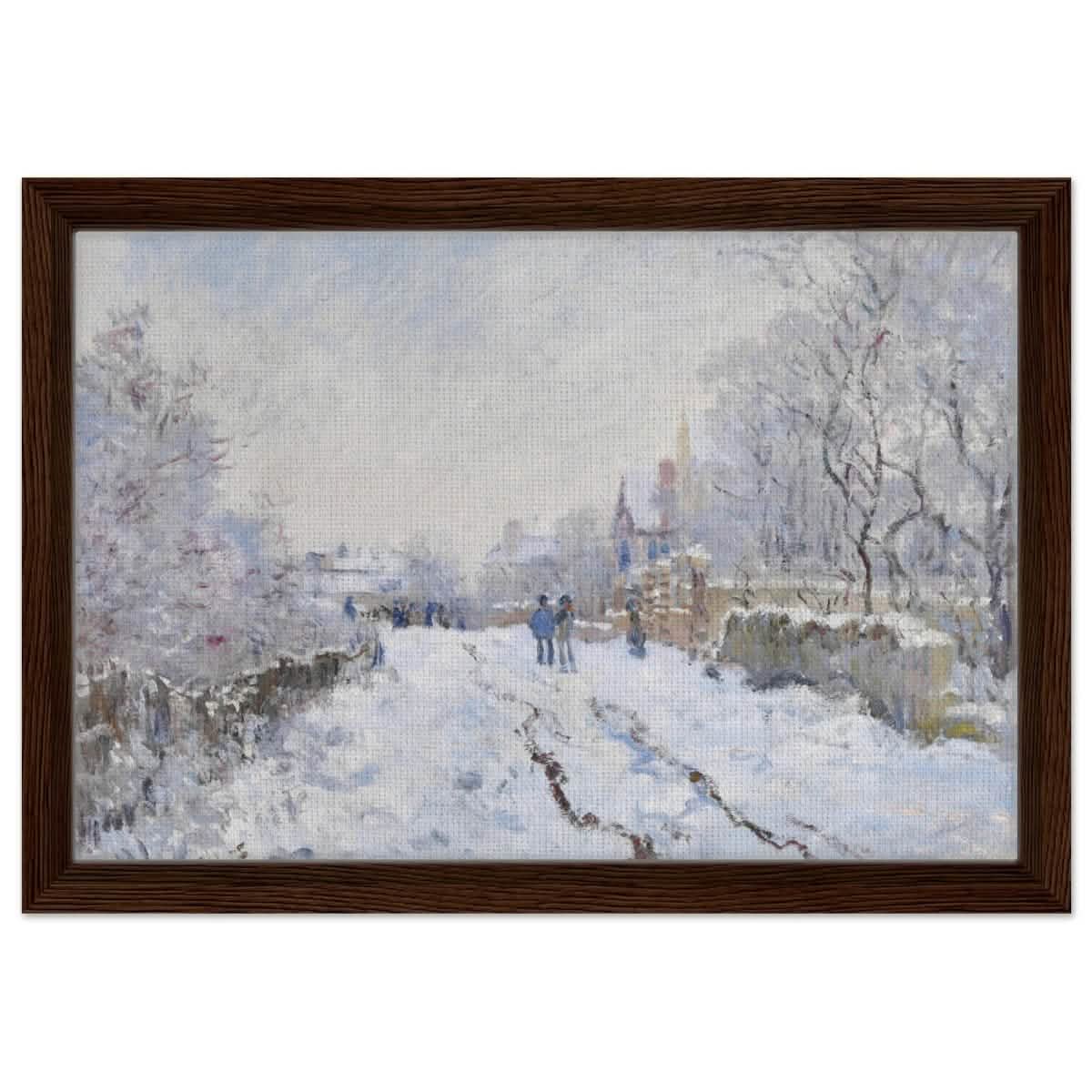 Snow at Argenteuil by Claude Monet | Vintage Nature art print - Framed Canvas - 30x45 cm / 12x18″ - Dark wood frame