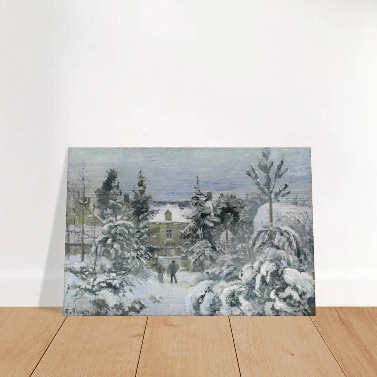 Snow at Éragny – Winter Impressionist Wall Art Print by Camille Pissarro - Brushed Aluminum Print - 40x60 cm / 16x24″ -
