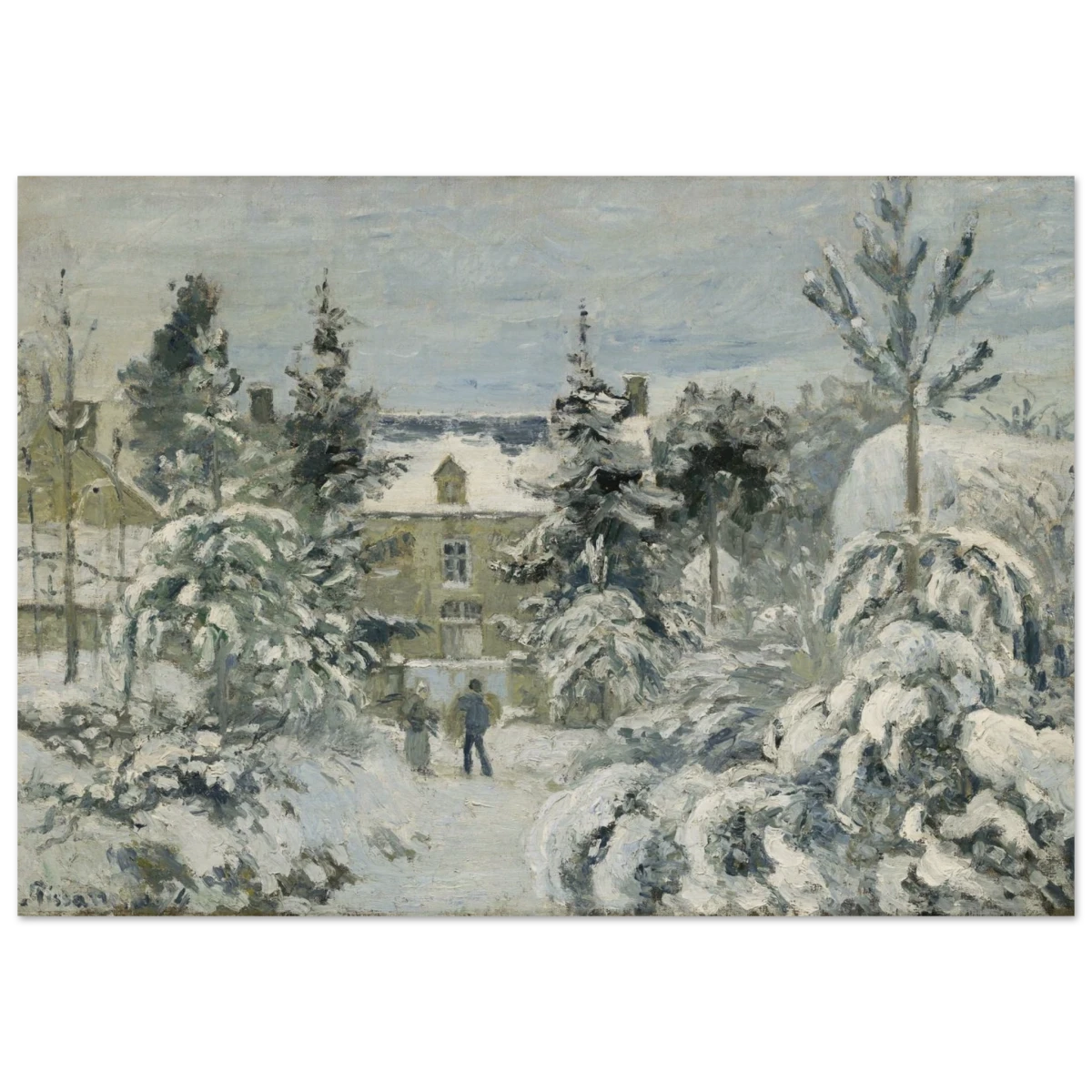 Snow at Éragny – Winter Impressionist Wall Art Print by Camille Pissarro - Wood Prints - 70x100 cm / 28x40″ -