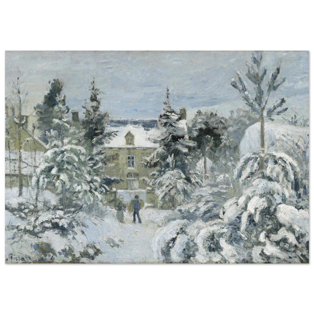 Snow at Éragny – Winter Impressionist Wall Art Print by Camille Pissarro - Fine Art Poster - 70x100 cm / 28x40″ -