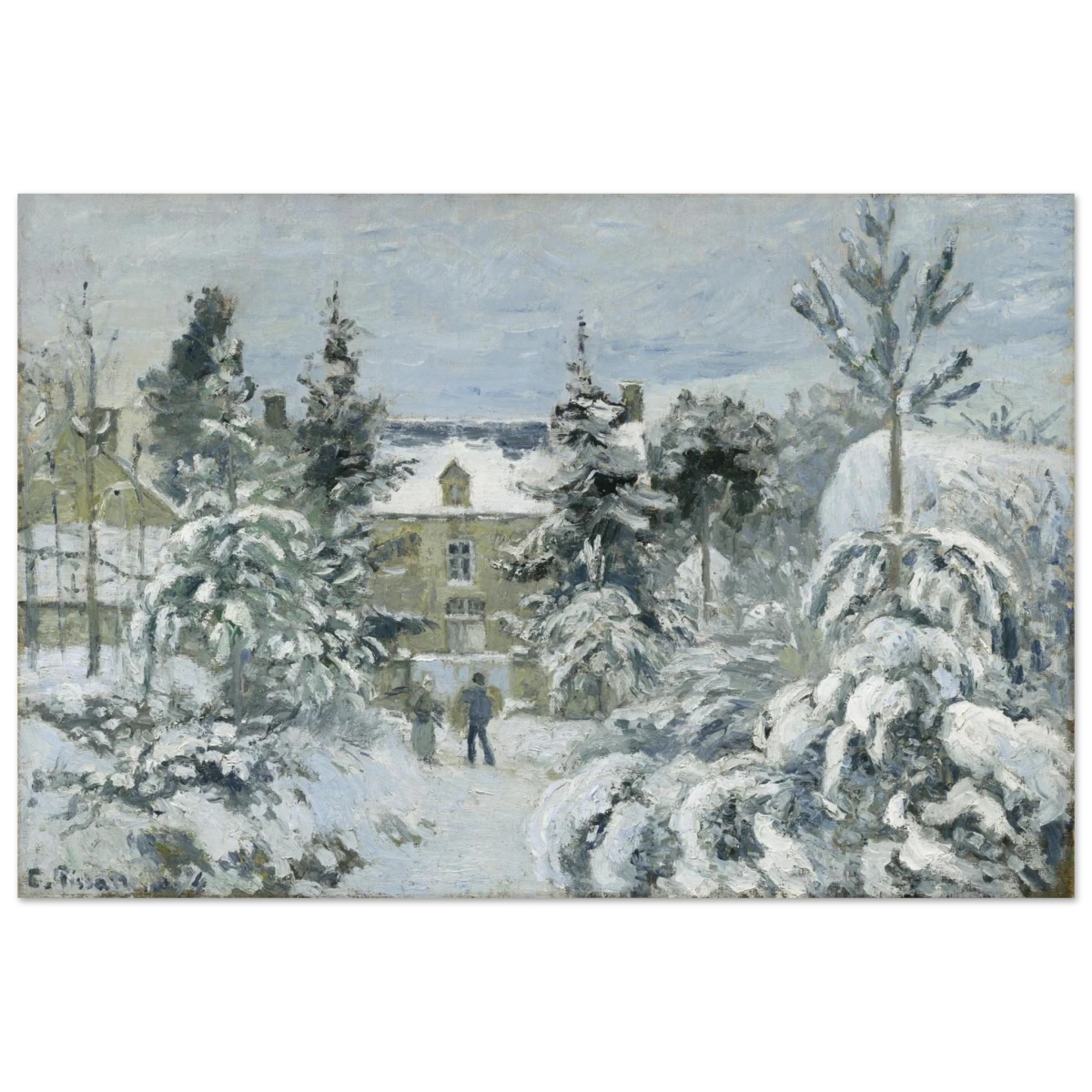 Snow at Éragny – Winter Impressionist Wall Art Print by Camille Pissarro - Fine Art Poster - 40x60 cm / 16x24″ -