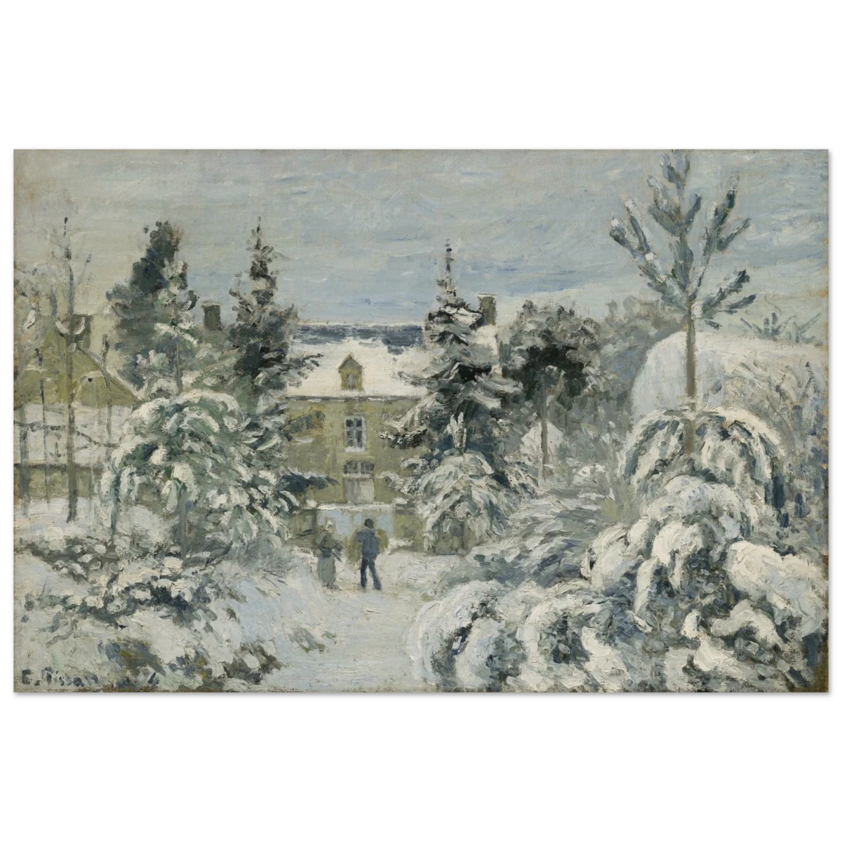 Snow at Éragny – Winter Impressionist Wall Art Print by Camille Pissarro - Wood Prints - 50x75 cm / 20x30″ -
