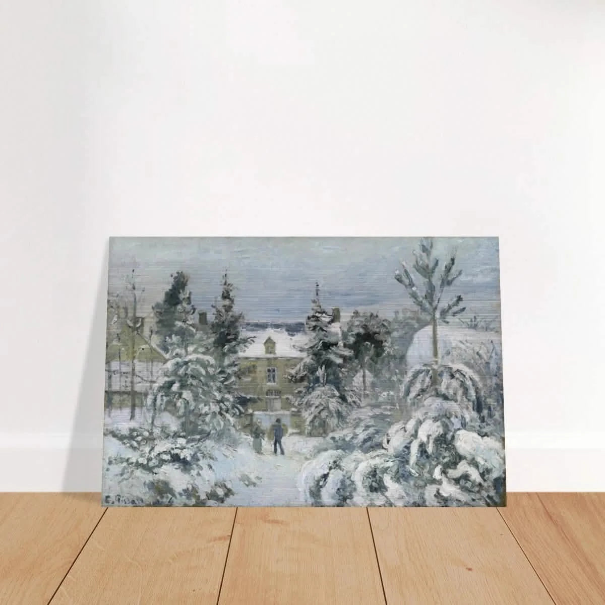 Snow at Éragny – Winter Impressionist Wall Art Print by Camille Pissarro - Brushed Aluminum Print - 20x30 cm / 8x12″ -