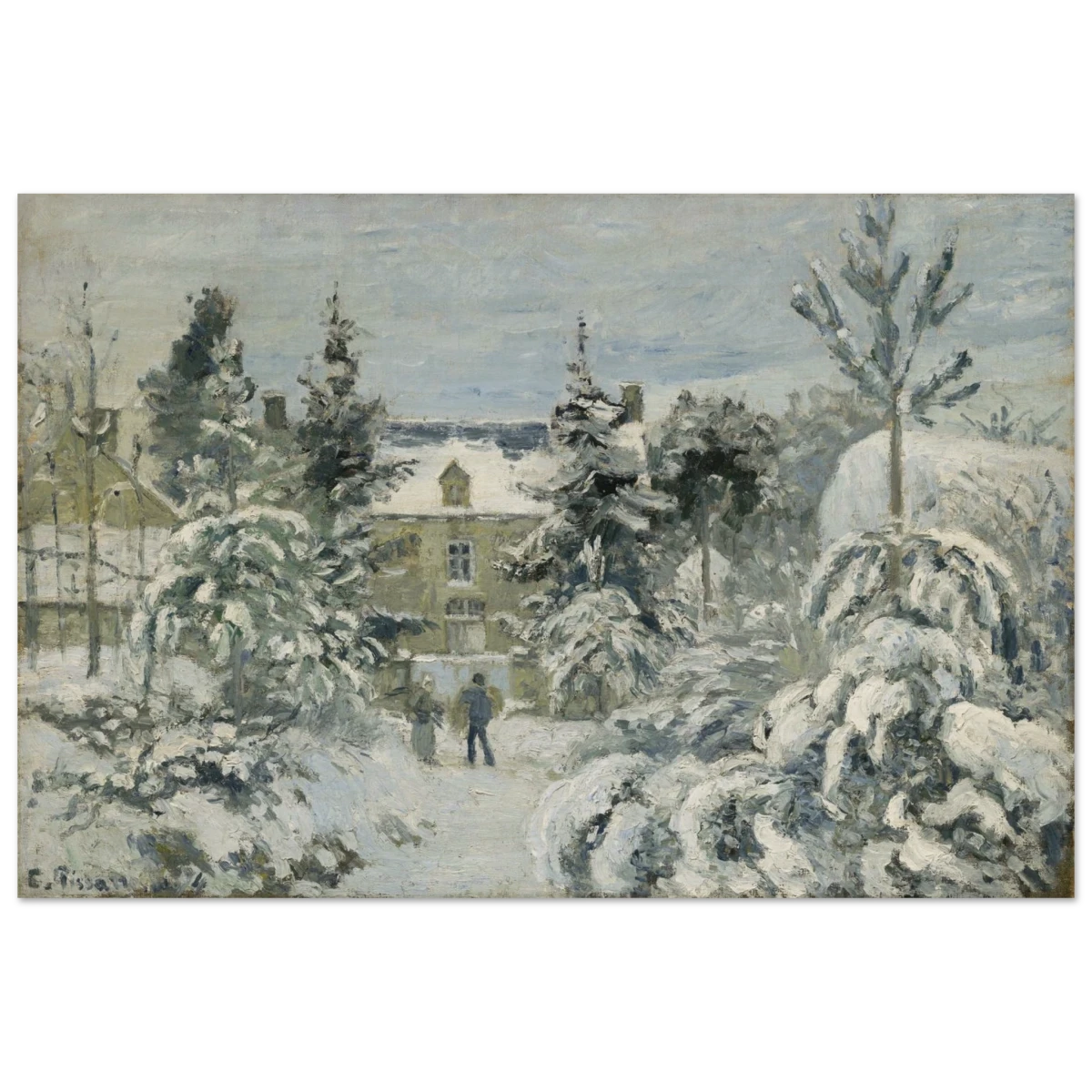 Snow at Éragny – Winter Impressionist Wall Art Print by Camille Pissarro - Wood Prints - 20x30 cm / 8x12″ -