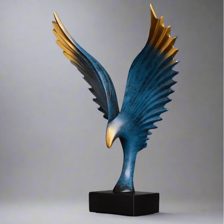Soaring Eagle Resin Sculpture – Modern Abstract Home Décor Ornament - Blue with Black Base -