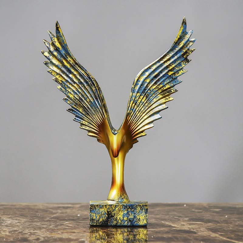 Soaring Eagle Resin Sculpture – Modern Abstract Home Décor Ornament - Dual - Tone Blue & Gold -