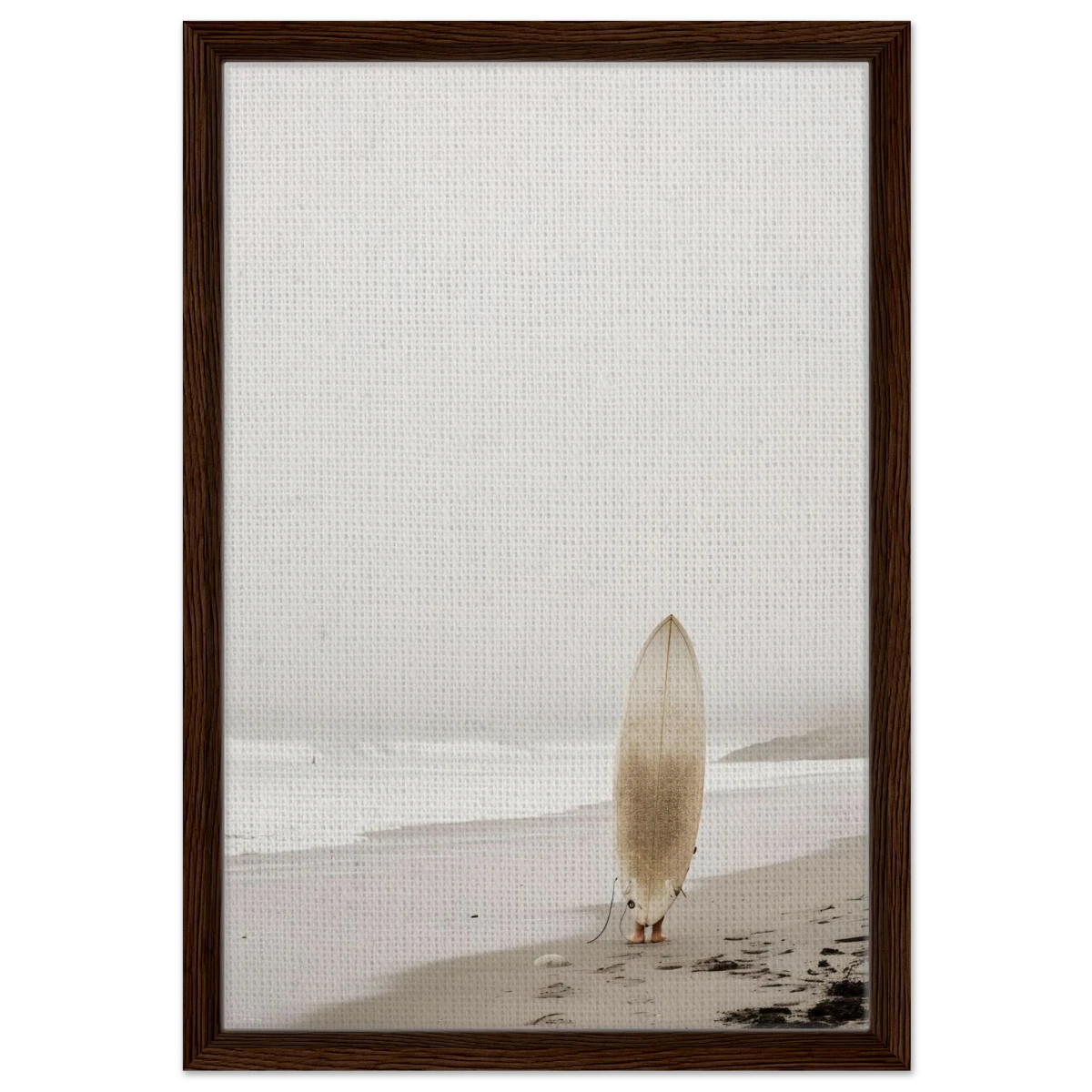 "Solitude & Surf" – Minimalist Coastal Photography | Wall art Print - Framed Canvas - 40x60 cm / 16x24″ - Dark wood frame