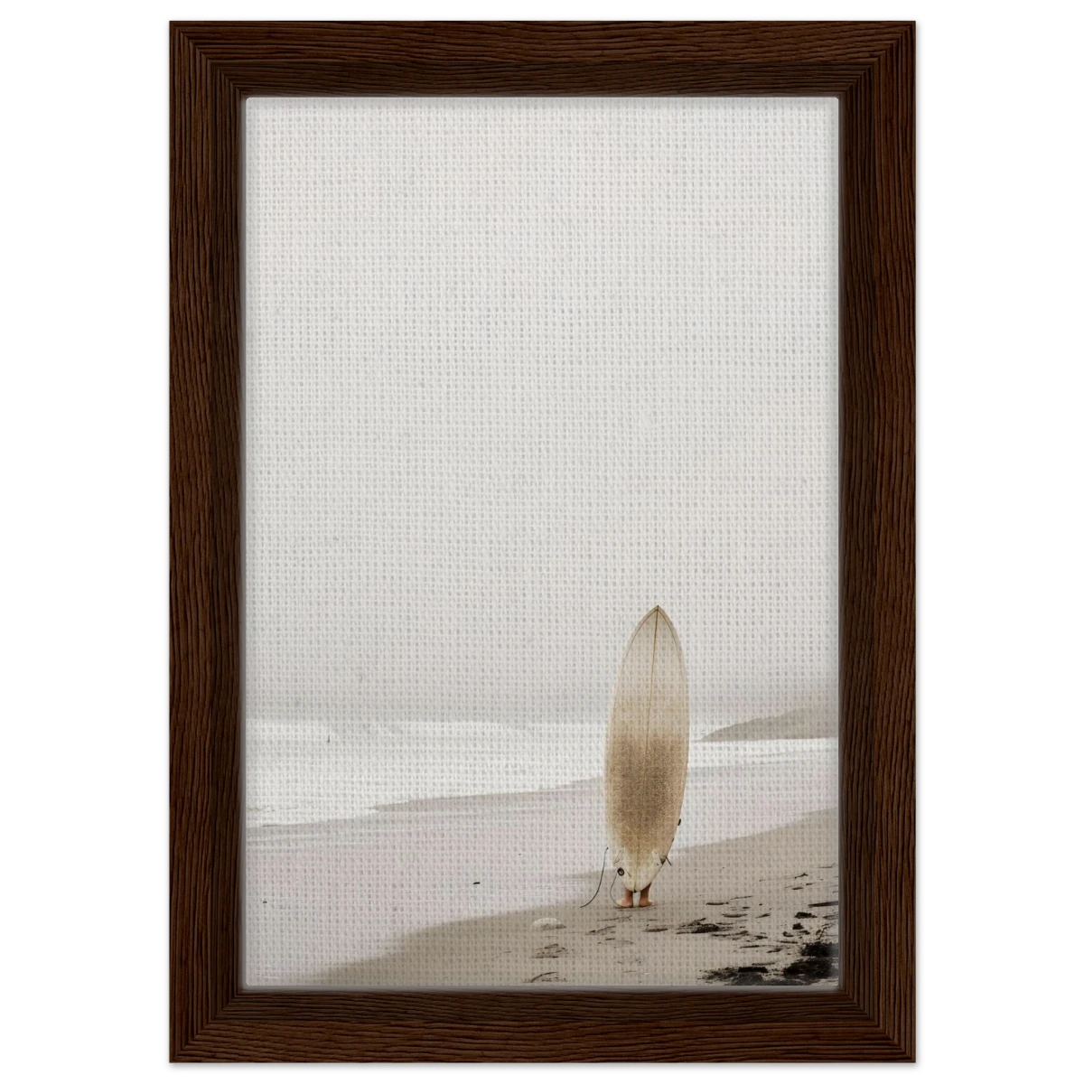 "Solitude & Surf" – Minimalist Coastal Photography | Wall art Print - Framed Canvas - 20x30 cm / 8x12″ - Dark wood frame