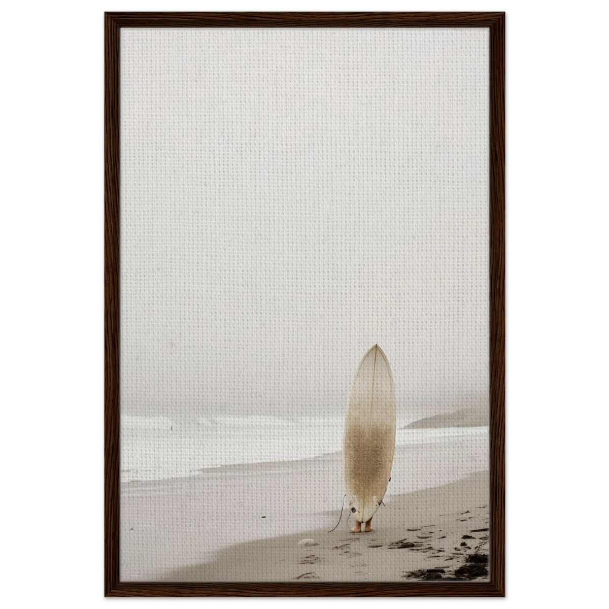 "Solitude & Surf" – Minimalist Coastal Photography | Wall art Print - Framed Canvas - 60x90 cm / 24x36″ - Dark wood frame