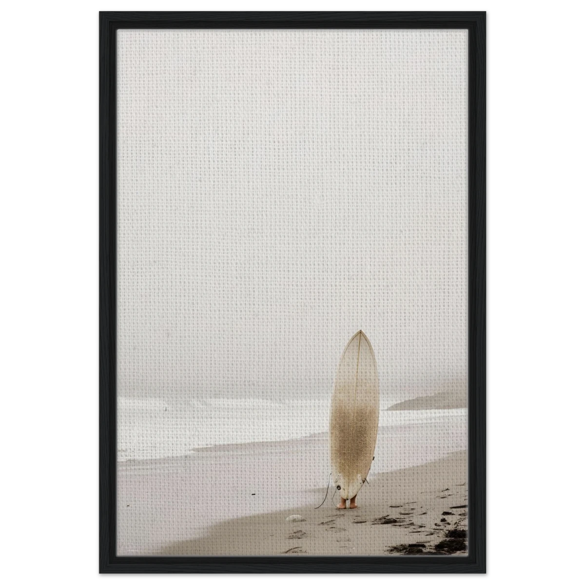 "Solitude & Surf" – Minimalist Coastal Photography | Wall art Print - Framed Canvas - 50x75 cm / 20x30″ - Black frame