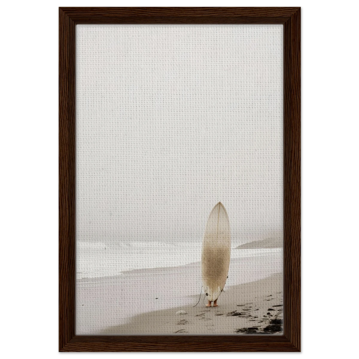"Solitude & Surf" – Minimalist Coastal Photography | Wall art Print - Framed Canvas - 30x45 cm / 12x18″ - Dark wood frame