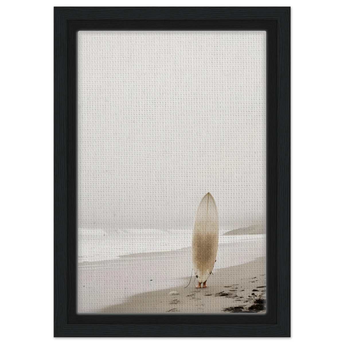 "Solitude & Surf" – Minimalist Coastal Photography | Wall art Print - Framed Canvas - 20x30 cm / 8x12″ - Black frame