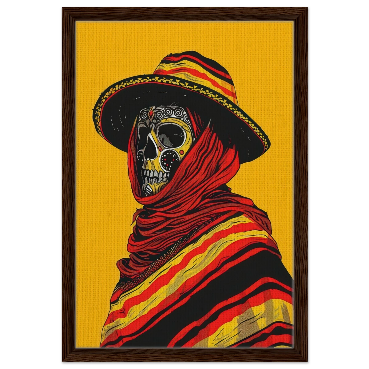 Soul of the Desert – Día de los Muertos Pop Art | wall art print - Framed Canvas - 40x60 cm / 16x24″ - Dark wood frame