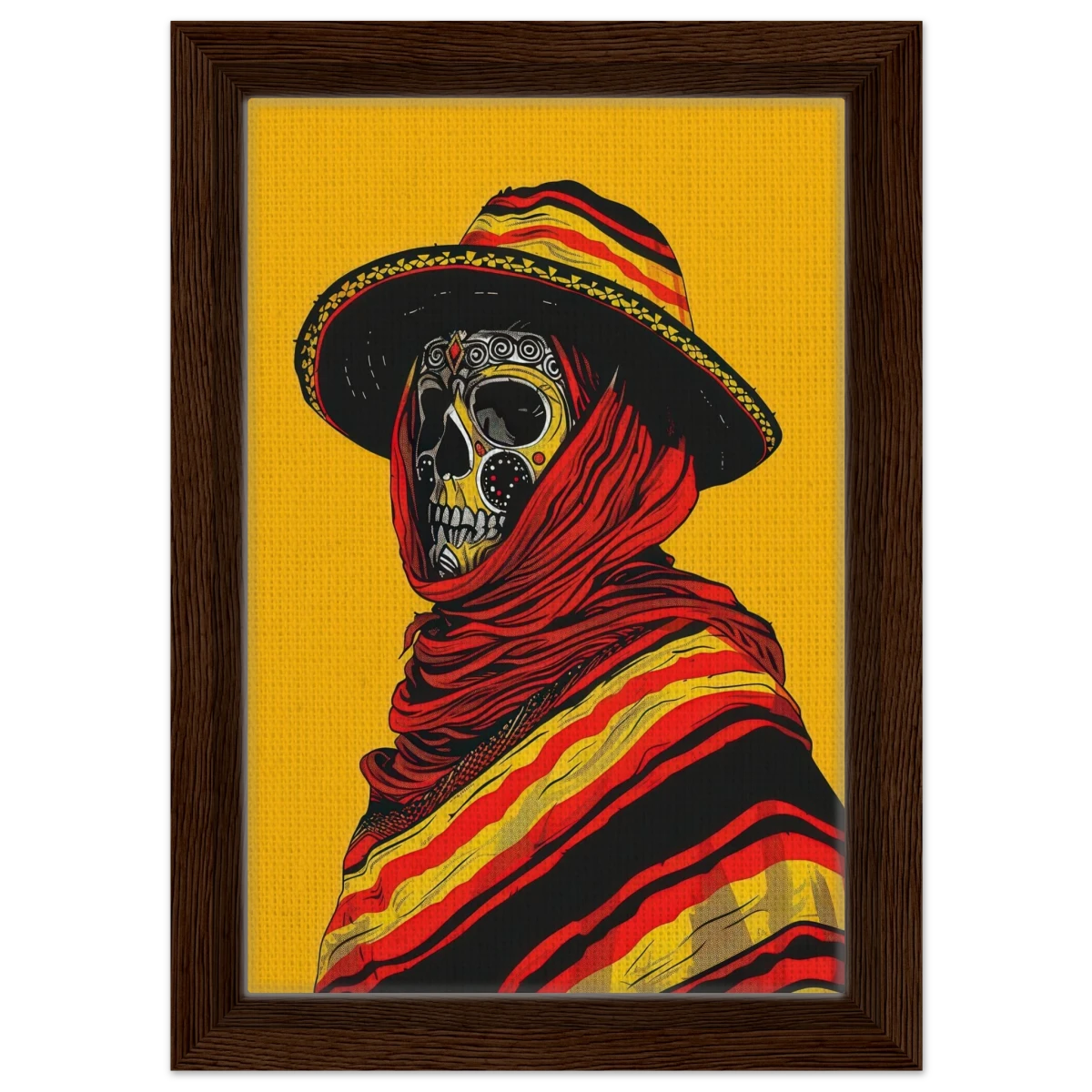 Soul of the Desert – Día de los Muertos Pop Art | wall art print - Framed Canvas - 20x30 cm / 8x12″ - Dark wood frame
