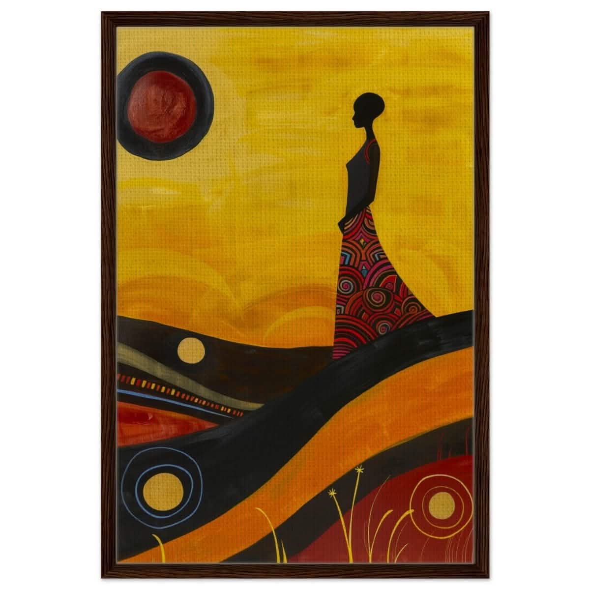 Soulful Journey | Contemporary African - Inspired Art | wall art print - Framed Canvas - 30x45 cm / 12x18″ - Dark wood frame