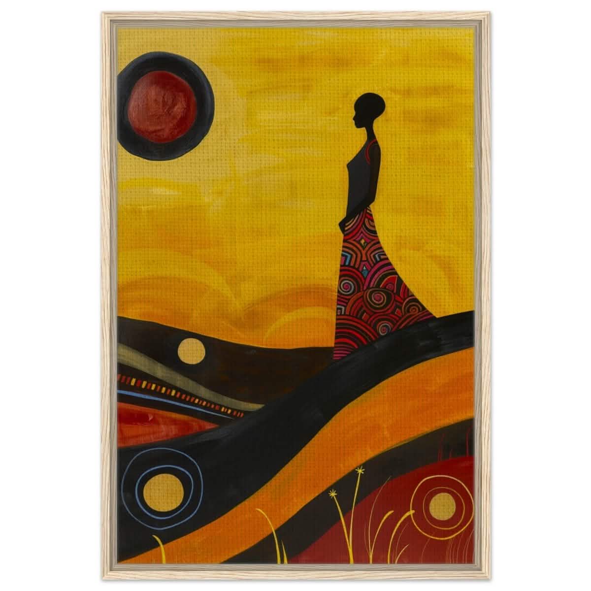 Soulful Journey | Contemporary African - Inspired Art | wall art print - Framed Canvas - 30x45 cm / 12x18″ - Wood frame
