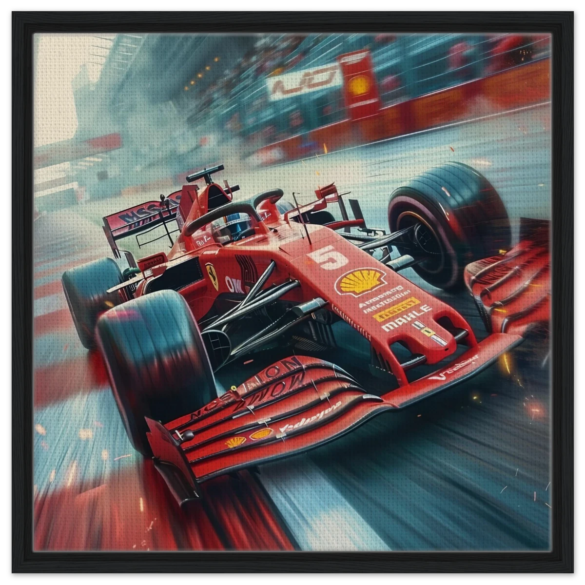 Speed Demon – Formula One Racing in Motion | Wall art Print - Framed Canvas - 60x60 cm / 24x24″ - Black frame