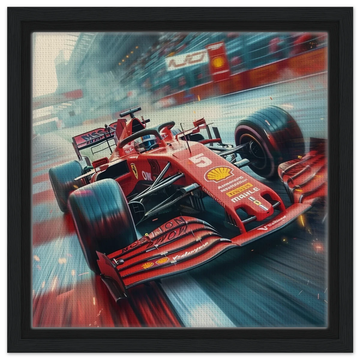 Speed Demon – Formula One Racing in Motion | Wall art Print - Framed Canvas - 30x30 cm / 12x12″ - Black frame