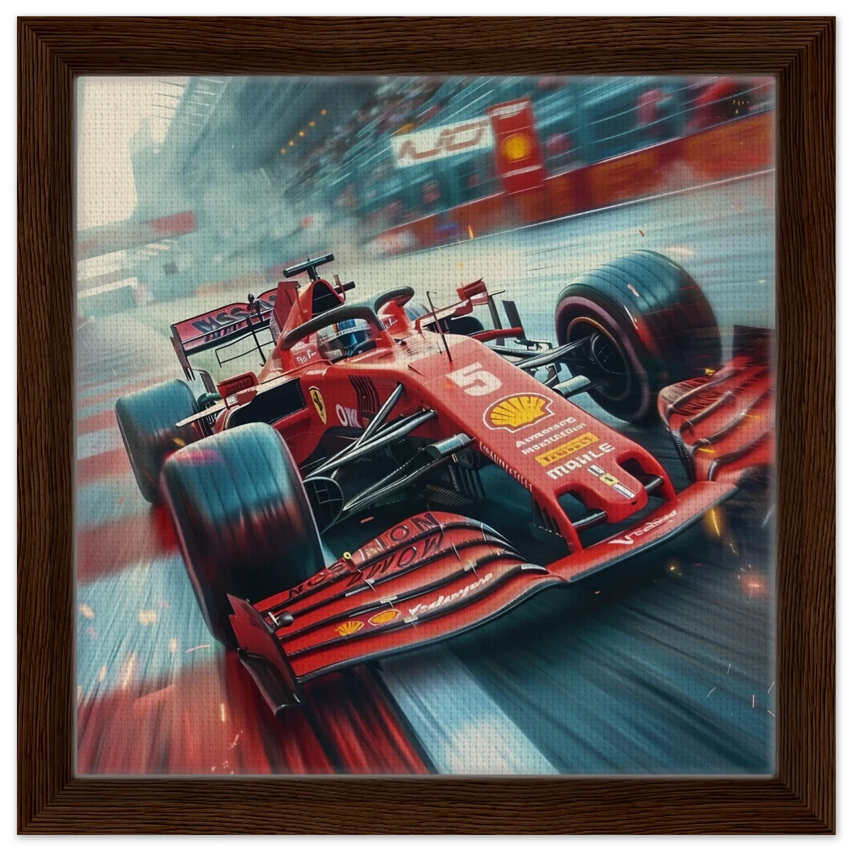 Speed Demon – Formula One Racing in Motion | Wall art Print - Framed Canvas - 30x30 cm / 12x12″ - Dark wood frame