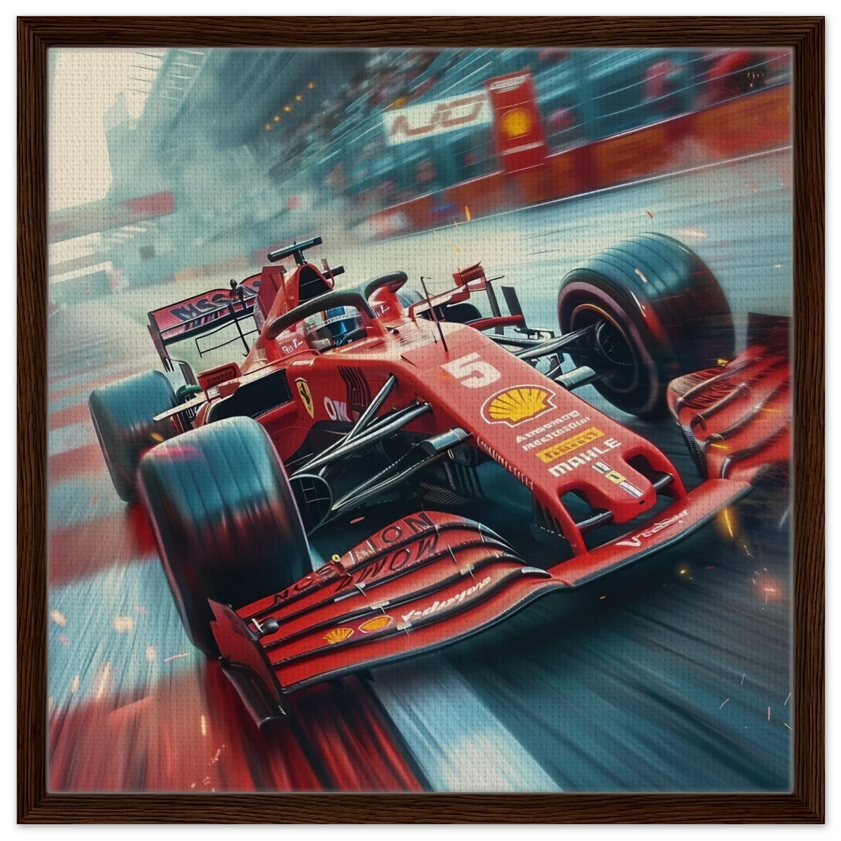 Speed Demon – Formula One Racing in Motion | Wall art Print - Framed Canvas - 60x60 cm / 24x24″ - Dark wood frame