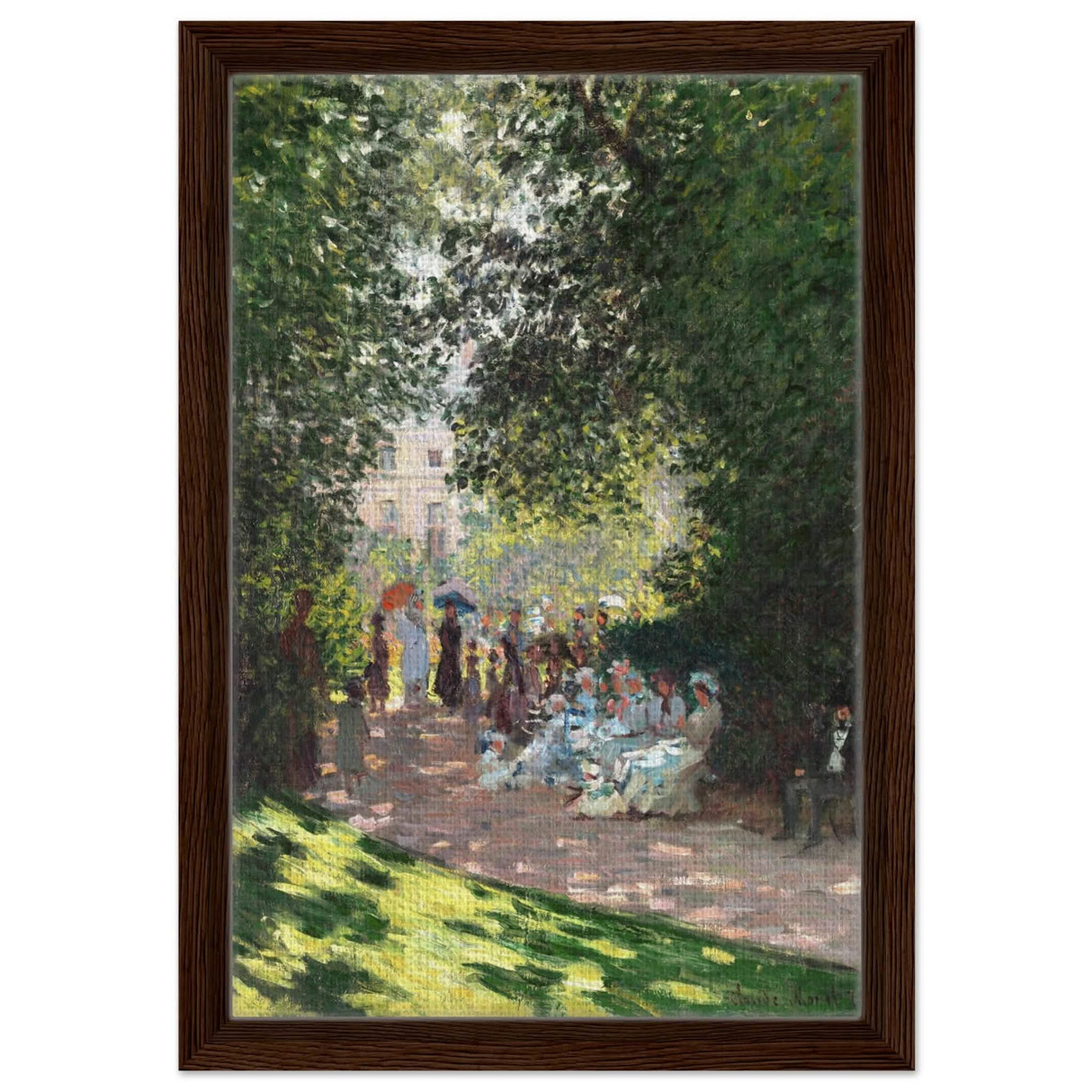 Spring Wall art | Claude Monet Picture |The Parc Monceau - Framed Canvas - 30x45 cm / 12x18″ - Dark wood frame